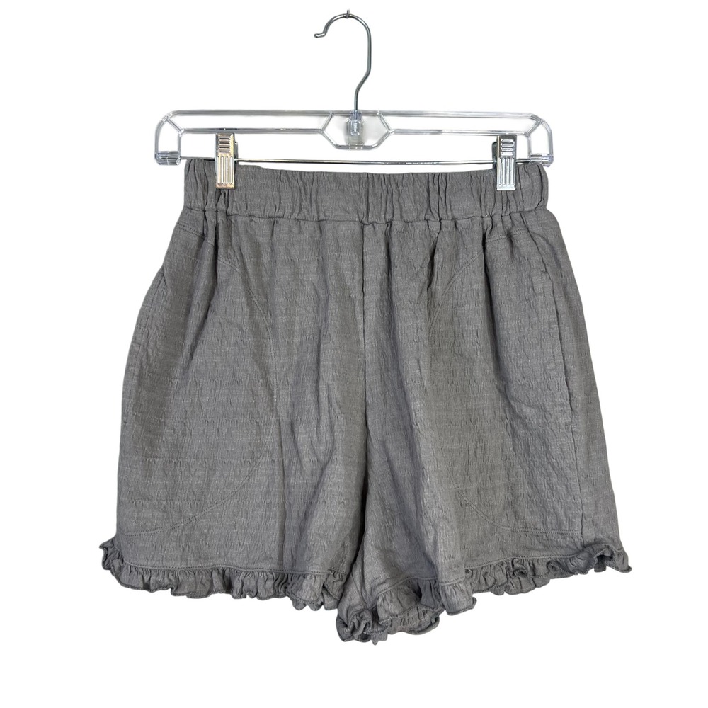 Free‎ People Beach Twyla Shorts Sz XS Gray Ruffle Hem Textured Cotton Blend - Picture 3 of 10